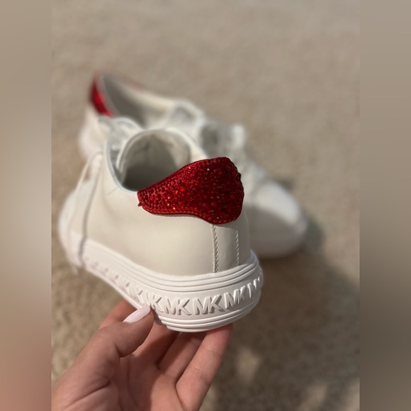 Michael Kors- Grove Embellished Leather sneakers in White Crisom/Red- Lace-up- 9 - Picture 3 of 14